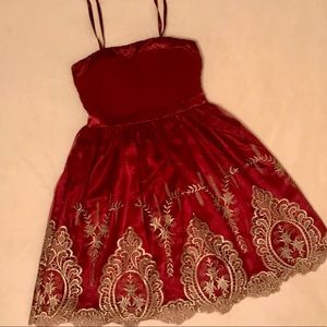 Short Burgundy Embroidered dress